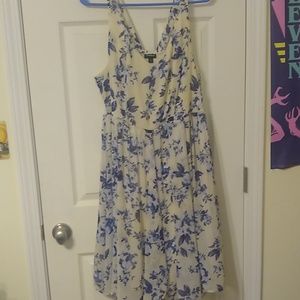 Blue and white floral knee length dress